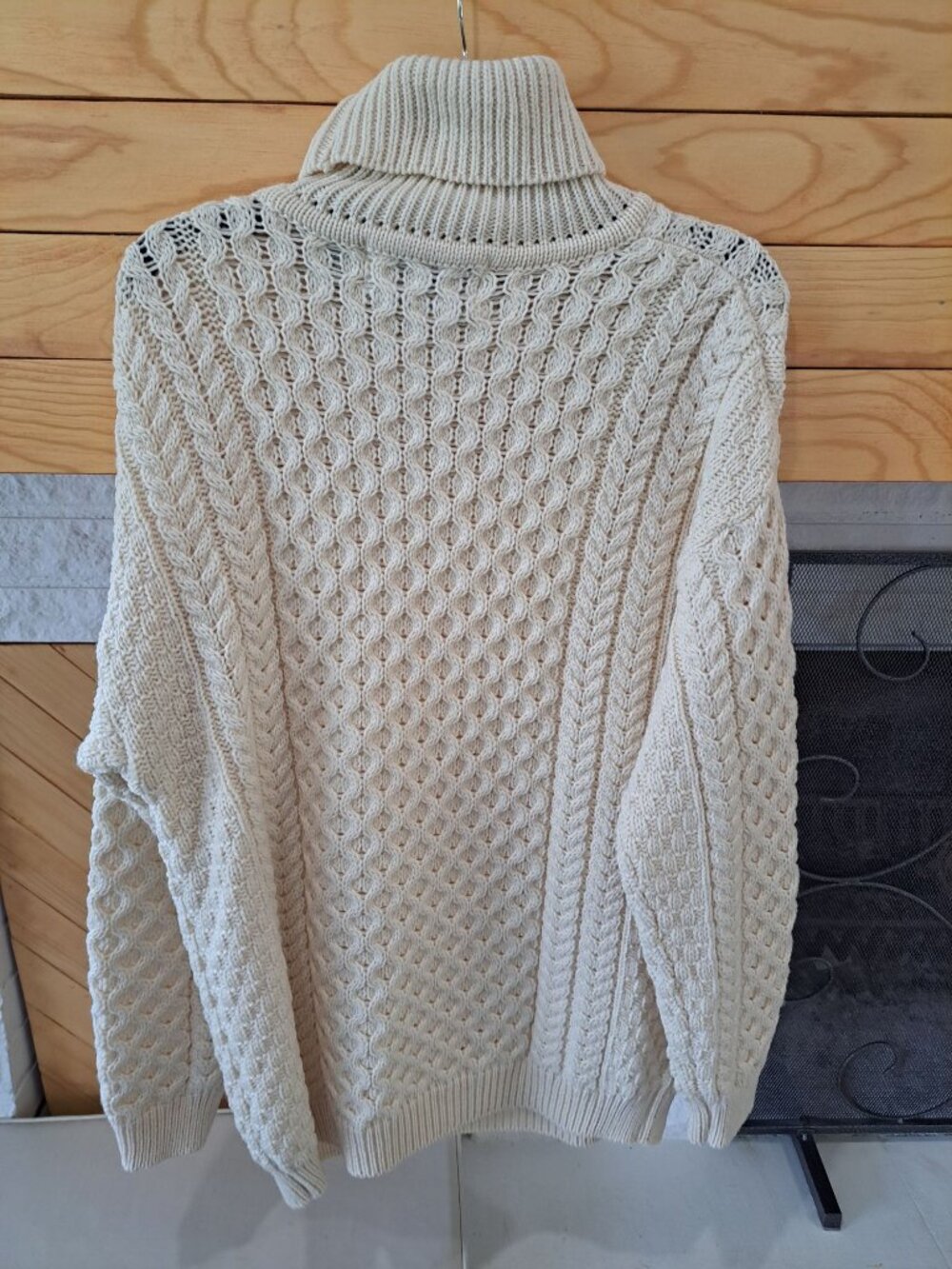 Aran Sweater Market XL Ireland Cream Cable Knit Turtleneck Sweater Merino Wool - Picture 7 of 11